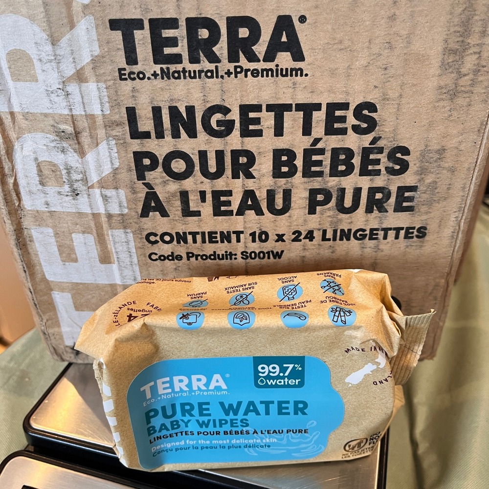 Terra Pure Water Baby Wipes Eco Natural Premium 10 x 24 Count 240 Wipes